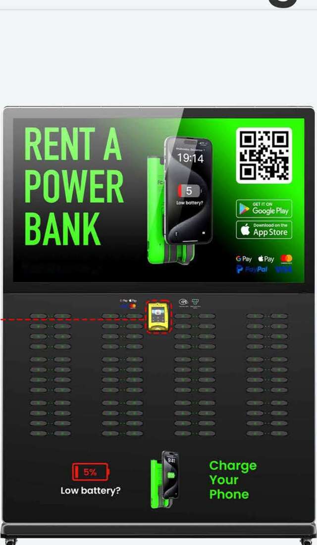 96-slot floor-standing charging kiosk with 55 inch advertising screen