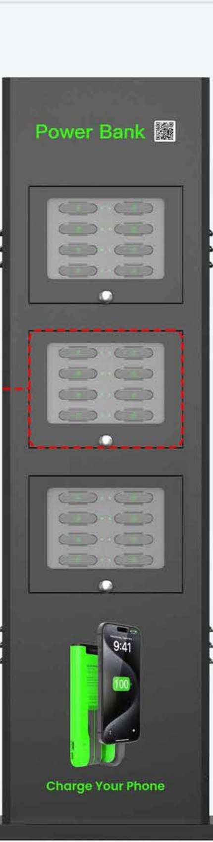 24-slot compact outdoor waterproof charging kiosk, no advertising screen, IP54 rated