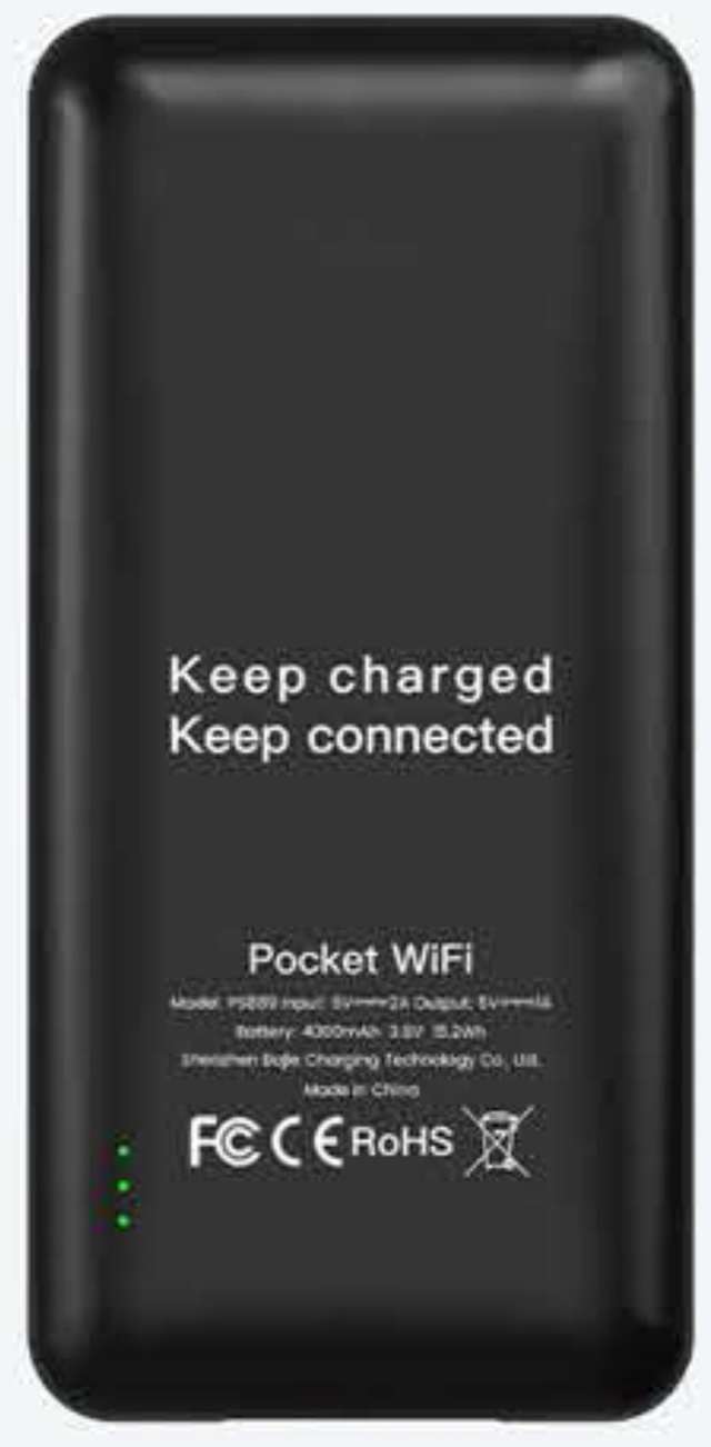 PS889 MiFi 4000mAh rental power bank with built-in WiFi hotspot, black